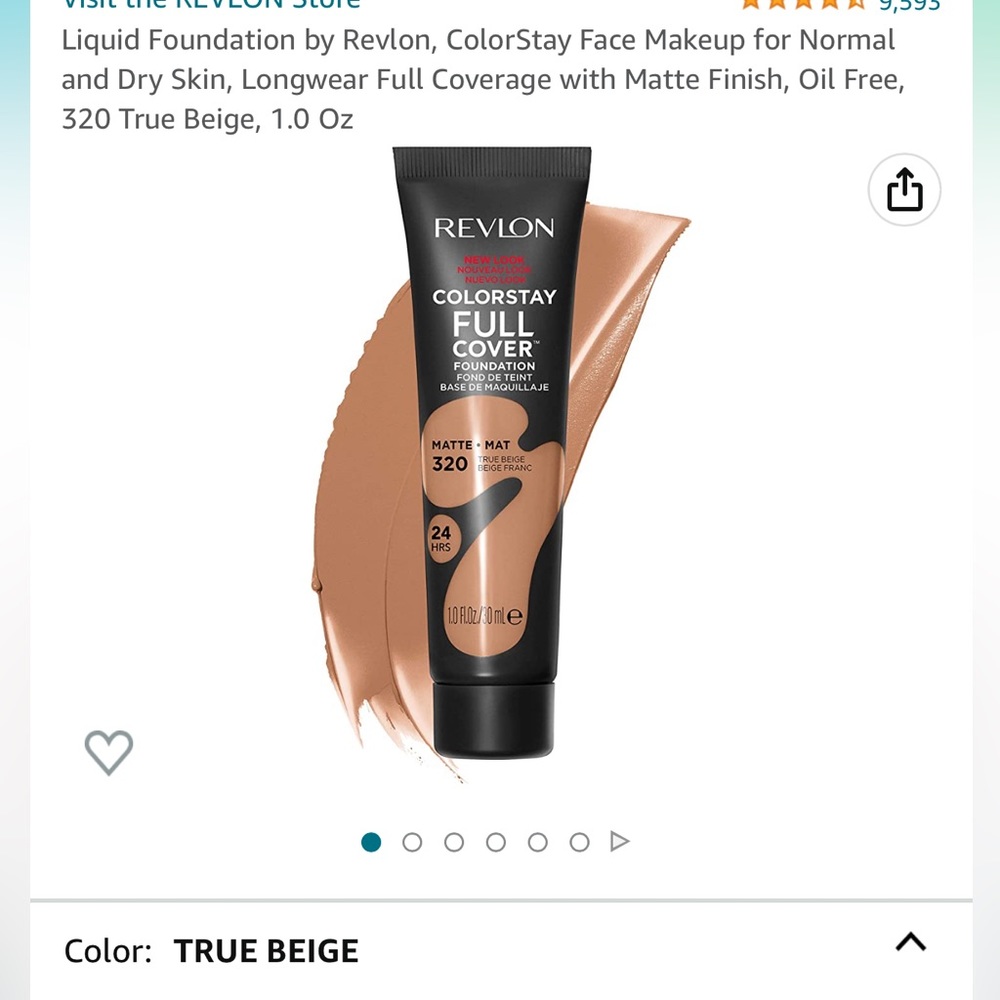 NWT 320 True Beige Liquid Foundation by Revlon, ColorStay Matte Finish, 1.0 Oz